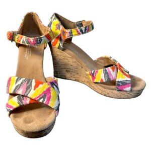 Tom’s Women’s Sienna Ikat Cork Heel Wedge Sandals Size 7.5